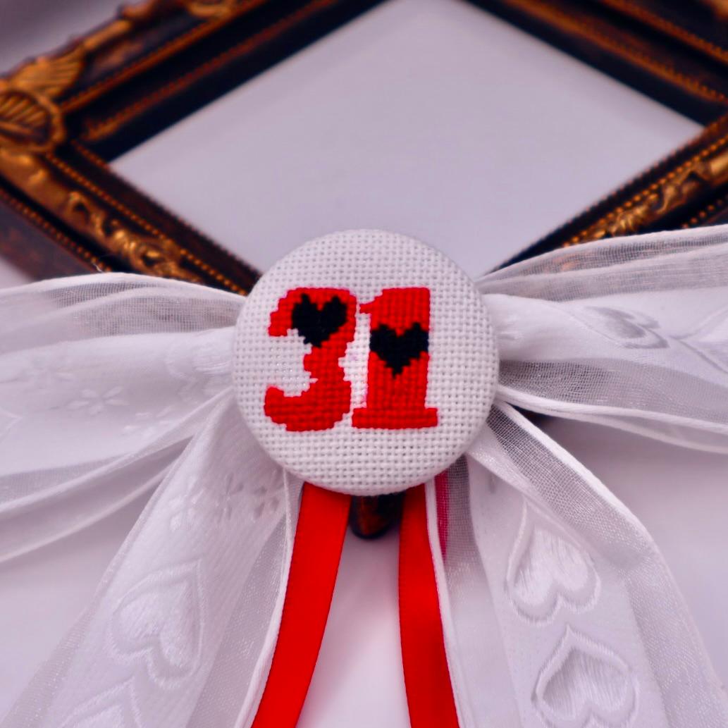 【番号オーダー可能】広島東洋カープ風カラー　くるみボタンのヘアリボン　クロスステッチ刺繍 | 2枚目